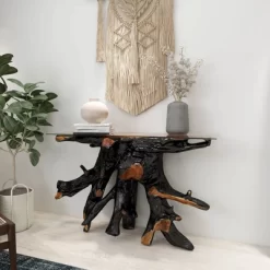 Contemporary Teak Wood Console Table Gold - Olivia & May -Luxe Living Interiors Shop GUEST 01638a58 5f90 41cb bb04 6887273e764c