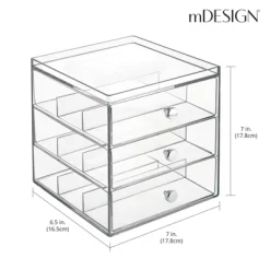 MDesign Plastic Glasses Storage Organizer Box, 3 Drawers