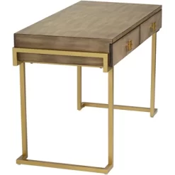 Coast To Coast Accents Wheaton Modern Ash Wood Rectangular Writing Desk 49 1/2" X 23" With 2-Drawer Brown Gold Metal Legs For Living Room Bedroom Home 15 Coast To Coast Accents Wheaton Modern Ash Wood Rectangular Writing Desk 49 1/2" X 23" With 2-Drawer Brown Gold Metal Legs For Living Room Bedroom Home -Luxe Living Interiors Shop GUEST 03398d18 6bb7 488e b0dc e4e1fd1b5be7