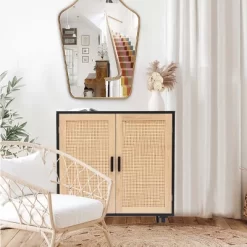 LuxenHome Black And Brown Wood 2-Door Storage Cabinet. -Luxe Living Interiors Shop GUEST 0663670c b9ef 427a 8be4 607c19c0d531