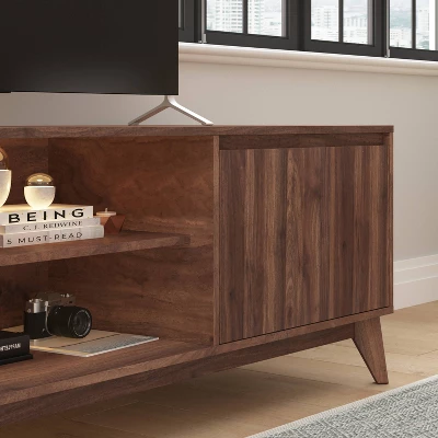 70" Haisley Mid-Century Modern TV Stand For TVs Up To 65" With Adjustable Shelves Dark Walnut - Taylor & Logan 4 70" Haisley Mid-Century Modern TV Stand For TVs Up To 65" With Adjustable Shelves Dark Walnut - Taylor & Logan - Image 2