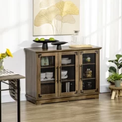 HOMCOM Farmhouse Buffet Cabinet, Sideboard, Kitchen Storage Cabinet With Adjustable Shelves And Wire Mesh Door, Coffee Bar For Living Room, Walnut -Luxe Living Interiors Shop GUEST 07998e0f b9b4 4b29 b63f cbc0925c7e25