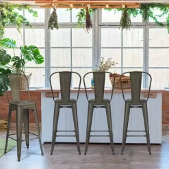 Costway Set Of 4 High Back Metal Stool 30'' Seat Bar Height Industrial Bar Stools GunBlack -Luxe Living Interiors Shop GUEST 08e1ba6d 1e01 4d55 871b 5baaf9387195