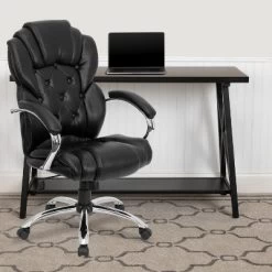 Flash Furniture High Back Transitional Style Black LeatherSoft Executive Swivel Office Chair With Arms