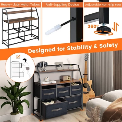 Costway 5-Drawer Storage Dresser Organizer Unit With Fabric Bin For Living Room Bedroom 8 Costway 5-Drawer Storage Dresser Organizer Unit With Fabric Bin For Living Room Bedroom - Image 6