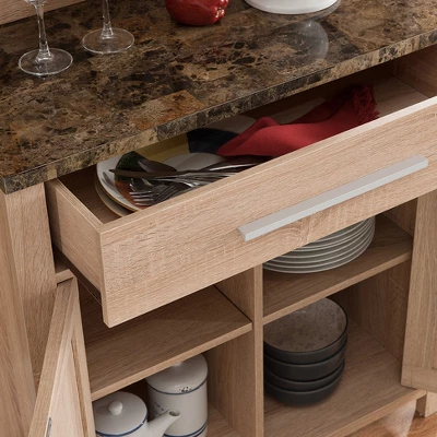 FC Design Two-Toned Kitchen Baker's Rack Utility Storage Cabinet With Drawer And Faux Marble Top In Weathered White Finish 4 FC Design Two-Toned Kitchen Baker's Rack Utility Storage Cabinet With Drawer And Faux Marble Top In Weathered White Finish - Image 2