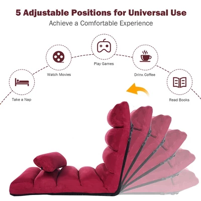 Costway Folding Lazy Sofa Chair Stylish Sofa Couch Bed Lounge Chair W/Pillow Burgundy 7 Costway Folding Lazy Sofa Chair Stylish Sofa Couch Bed Lounge Chair W/Pillow Burgundy - Image 5