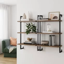 39" 3 Tier Wall Mount Floating Bookshelf Reclaimed Oak/Matte Black - Nathan James
