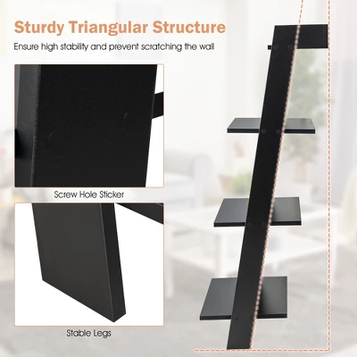 Costway 4-Tier Ladder Shelf Leaning Bookshelf WithAnti-falling Baffle Wood Bookcase Black/White 10 Costway 4-Tier Ladder Shelf Leaning Bookshelf WithAnti-falling Baffle Wood Bookcase Black/White - Image 8