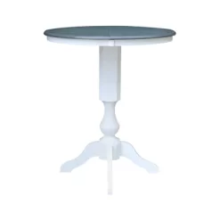36" Kent Round Top Bar Height Pedestal Dining Table With 12" Leaf White/Heather Gray - International Concepts
