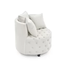 Button Tufted Living Room Upholstered Swivel Chair With Movable Wheels And 3 Pillows - ModernLuxe 17 Button Tufted Living Room Upholstered Swivel Chair With Movable Wheels And 3 Pillows - ModernLuxe -Luxe Living Interiors Shop GUEST 1581e3b5 63fc 454c b9e6 88cdfa7501d0