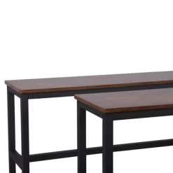 Set Of 2 Wooden Top Indoor Bench With Metal Legs Brown/Black - Benzara -Luxe Living Interiors Shop GUEST 16598603 7aba 45d8 8bd1 f8cb6768e03f