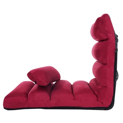 Costway Folding Lazy Sofa Chair Stylish Sofa Couch Bed Lounge Chair W/Pillow Burgundy 5 Costway Folding Lazy Sofa Chair Stylish Sofa Couch Bed Lounge Chair W/Pillow Burgundy - Image 3