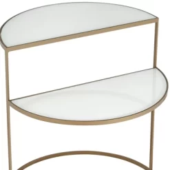 Kensington Hill Modern 2-Tier Half-Moon Gold Accent Side End Table 25" X 22 1/4" White Tempered Glass For Living Room Bedroom Home -Luxe Living Interiors Shop GUEST 18e14a3b b1a1 463e 8ef9 502d2aca7243