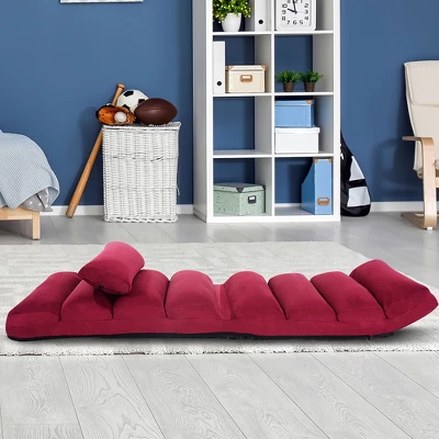 Costway Folding Lazy Sofa Chair Stylish Sofa Couch Bed Lounge Chair W/Pillow Burgundy 11 Costway Folding Lazy Sofa Chair Stylish Sofa Couch Bed Lounge Chair W/Pillow Burgundy - Image 9