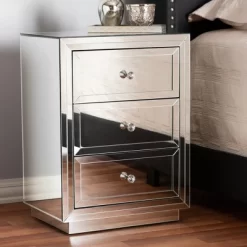 Baxton Studio Lina Mirrored 3 Drawer Nightstand Bedside Table Silver - BaxtonStudio -Luxe Living Interiors Shop GUEST 1a92aade ebc7 4a04 92be 3c582f1a1cb3