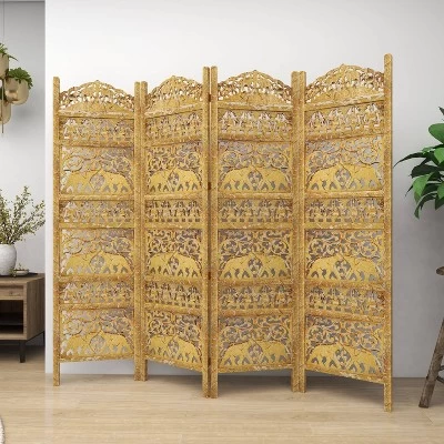 Traditional 4 Panel Fine Carved Room Divider Screen Gold - Olivia & May 13 Traditional 4 Panel Fine Carved Room Divider Screen Gold - Olivia & May - Image 11