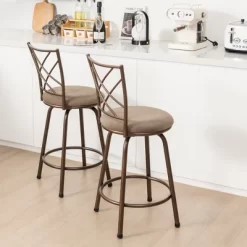 Costway Set Of 2 24/30 Inch Adjustable Swivel Barstools Metal Dining Chairs Brown -Luxe Living Interiors Shop GUEST 1c776a4a 3616 45a5 ad05 9db73979cdf5