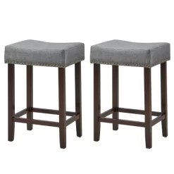 Costway Set Of 2 Nailhead Saddle Bar Stools 24'' Height W/ Fabric Seat & Wood Legs BeigeGray -Luxe Living Interiors Shop GUEST 1c7ef59b efa4 4296 a020 082e516e6b7c