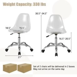 Costway Set Of 2 Rolling Acrylic Armless Desk Chair Swivel Vanity Ghost Chair Adjustable -Luxe Living Interiors Shop GUEST 1e7b8cc5 3eef 42f6 b206 968608ce7dfa