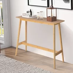 Costway Bamboo Bar Table 48'' High Top Console Dining Pub Table For Narrow Space Natural -Luxe Living Interiors Shop GUEST 2077229f dc61 4927 bbcd 074e233770a1