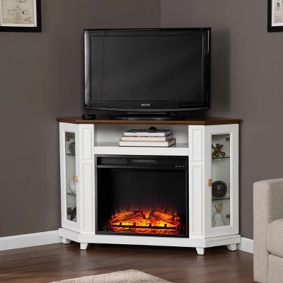 Ruldon Media Storage Fireplace White/Brown - Aiden Lane 4 Ruldon Media Storage Fireplace White/Brown - Aiden Lane - Image 2