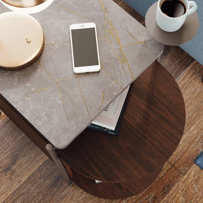 Radial Faux Stone Top Side Table Umber Wood - Sauder 4 Radial Faux Stone Top Side Table Umber Wood - Sauder - Image 2