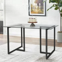 Contemporary Ming 55" Dining Table With Clear Tempered Transparent Glass Tabletop-The Pop Maison