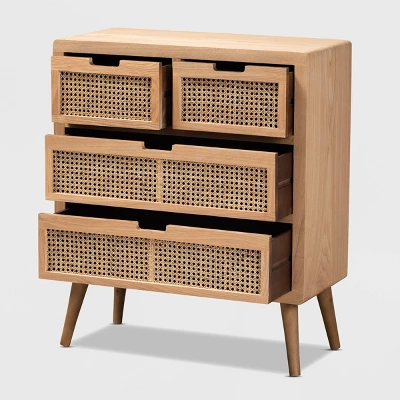 Alina Wood And Rattan 4 Drawer Accent Chest Oak - Baxton Studio 3 Alina Wood And Rattan 4 Drawer Accent Chest Oak - Baxton Studio