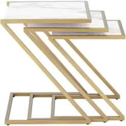 Kensington Hill Modern Gold Square Nesting Tables Set Of 3 19" Wide White Marble Tabletop For Living Room Bedroom Bedside Entryway -Luxe Living Interiors Shop GUEST 2300f2f8 bddf 4425 9b34 dcb7bbe901c4
