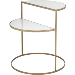 Kensington Hill Modern 2-Tier Half-Moon Gold Accent Side End Table 25" X 22 1/4" White Tempered Glass For Living Room Bedroom Home -Luxe Living Interiors Shop GUEST 23e43502 1e30 4be1 aa0d 31de61c8616b