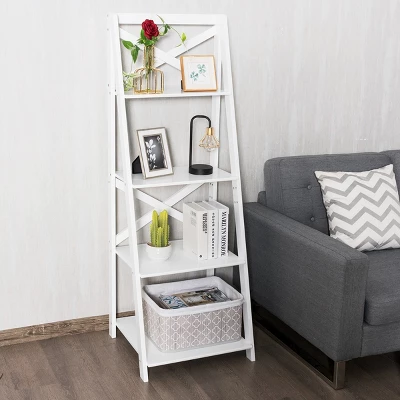Costway 4-Tier Ladder Shelf Bookshelf Bookcase Storage Display Plant Leaning Shelf White 8 Costway 4-Tier Ladder Shelf Bookshelf Bookcase Storage Display Plant Leaning Shelf White - Image 6