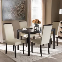5pc Daveney Modern And Contemporary Espresso Faux Leather Upholstered Dining Set Cream, Dark Brown - Baxton Studio 9 5pc Daveney Modern And Contemporary Espresso Faux Leather Upholstered Dining Set Cream, Dark Brown - Baxton Studio -Luxe Living Interiors Shop GUEST 2611433a 4936 4a30 9f12 ac35d5d91513