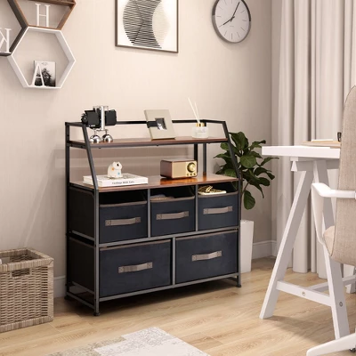 Costway 5-Drawer Storage Dresser Organizer Unit With Fabric Bin For Living Room Bedroom 6 Costway 5-Drawer Storage Dresser Organizer Unit With Fabric Bin For Living Room Bedroom - Image 4