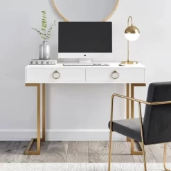 Leighton Hardware Desk White/Gold - Nathan James