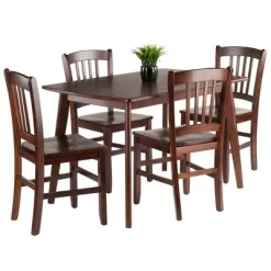 5pc Shaye Dining Table With Slat Back Chairs Walnut - Winsome