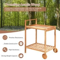 Costway 2-Tier Acacia Rolling Kitchen Trolley Cart Dining Serving Cart Outdoor W/ Wheels -Luxe Living Interiors Shop GUEST 2b0bd40f 7dcc 454d 9ca8 86d68d5a40ac