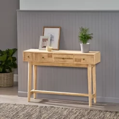 Warthen Boho Handcrafted 4 Drawer Console Table Natural - Christopher Knight Home