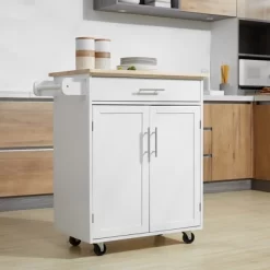 HOMCOM Kitchen Island Cart Rolling Trolley Cart With Drawer, Storage Cabinet & Towel Rack -Luxe Living Interiors Shop GUEST 2bf4e925 5ba2 4ded b93e 95d3aee55b99