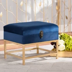 Aliana Fabric And Metal Ottoman Navy Blue/Gold - Baxton Studio -Luxe Living Interiors Shop GUEST 2df85332 dadb 4c91 b4a7 7fe43573b13d
