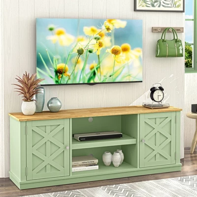 64" Natural Wood TV Stand For TVs Up To 70" Green - Festivo 9 64" Natural Wood TV Stand For TVs Up To 70" Green - Festivo - Image 7