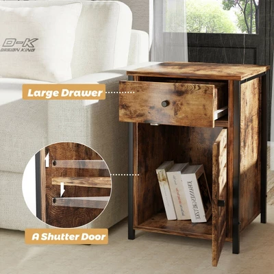 Costway Nightstand With Drawer Cabinet Adjustable Shelf Industrial Side Table Rustic 7 Costway Nightstand With Drawer Cabinet Adjustable Shelf Industrial Side Table Rustic - Image 5