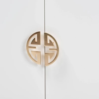 Kamana Two-Tone Wood And Metal 2 Door Storage Cabinet White/Gold/Oak Brown - Baxton Studio 7 Kamana Two-Tone Wood And Metal 2 Door Storage Cabinet White/Gold/Oak Brown - Baxton Studio - Image 5