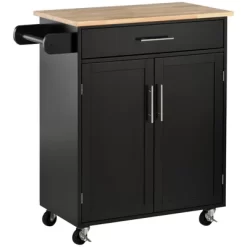 HOMCOM Kitchen Island Cart Rolling Trolley Cart With Drawer, Storage Cabinet & Towel Rack -Luxe Living Interiors Shop GUEST 304a6ea5 a108 4c61 92ea 3d664919accf