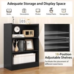 Costway 3-Tier Bookcase Open Multipurpose Display Rack Cabinet With Adjustable Shelves Black/Brown -Luxe Living Interiors Shop GUEST 3102db57 fdf3 400e 8808 329391754cc2