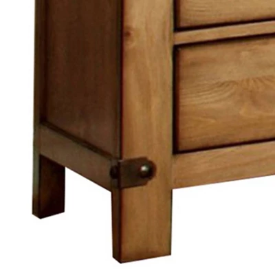 Cottage Nightstand In Weathered Elm Finish Burnished Pine - Benzara 5 Cottage Nightstand In Weathered Elm Finish Burnished Pine - Benzara - Image 3