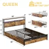 HAUSOURCE Queen Size Platform Bed Frame With Headboard, 4 Storage Drawers, Color Changing Lights, 2 Charging Outlets And 2 USB Ports, Rustic Brown -Luxe Living Interiors Shop GUEST 32117201 718e 4a04 99d6 a8c699aec196