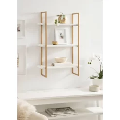 20" X 30" Leigh Wood And Metal Wall Shelf White/Gold - Kate & Laurel All Things Decor -Luxe Living Interiors Shop GUEST 328ef9b6 80fb 4766 95fb 5294bee785ff