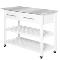 HOMCOM Kitchen Island With Stainless Steel Top, Traditional Kitchen Island With Storage, 2-Tier Open Shelves, Drawers, White 9 HOMCOM Kitchen Island With Stainless Steel Top, Traditional Kitchen Island With Storage, 2-Tier Open Shelves, Drawers, White -Luxe Living Interiors Shop GUEST 342360a0 647c 4b61 b1d6 a840e750716a
