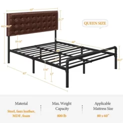 Yaheetech Metal Platform Bed Frame With Square Tufted Faux Leather Upholstered Headboard -Luxe Living Interiors Shop GUEST 3497c138 03a1 465c b972 3b4366e0d9fe